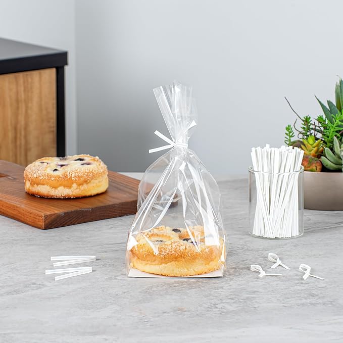 Restaurantware Twist Ties 50,000 Pack of 4-Inch Reusable Paper Bag Ties Laminated Gripping Strong White Flush-Cut Bread, Candy, Coffee, Cookie, Bakery Bag, Party, Gifts, Cake Pops, Packaging