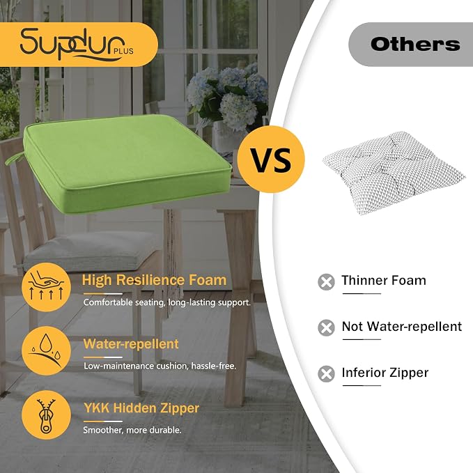 Outdoor Sunbrella Square Corner Seat Cushion, 18.5"x16"x3", Set of 4, Non Slip Seat Cushion Pads with Removable Cover for Patio Furniture, Garden Yard Lawn, Canvas Ginkgo