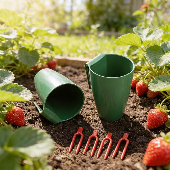 Strawberry Rooting Cup Kit with 20 Forks for Plant Propagation, Hanging Transplant Grow Station for Garden Greenhouse Balcony, 10 Cups Green