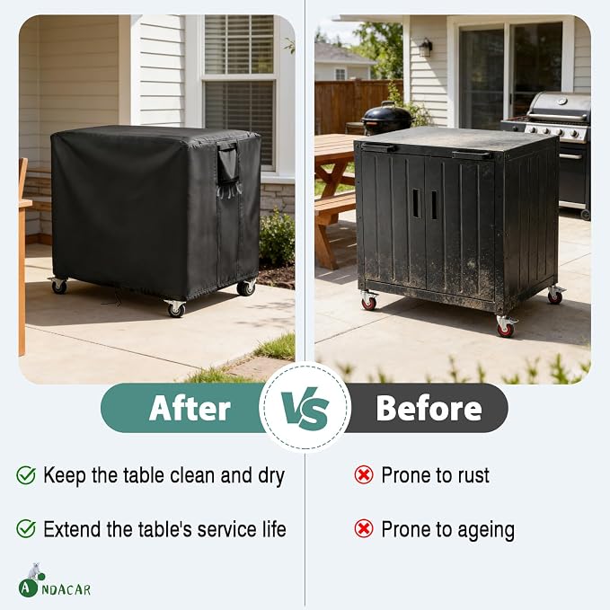 Outdoor Patio Table Cover for Feasto Gas Grill Table, Heavy Duty Bar Cart Grill Cart Cover Waterproof Gas Grill Stove Pizza Oven Table Covers - 36"Lx24"Wx36"H, Black