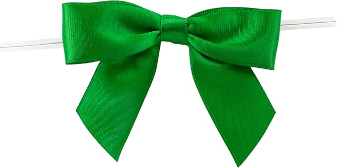 Reliant Ribbon 5170-51005-3X2 Satin Twist Tie Bows - Large Bows, 7/8 Inch X 100 Pieces, Emerald Green