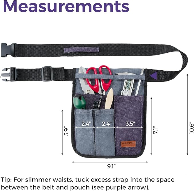 Garden Tool Belt for Women & Men, Slim Denim Garden Apron with 4 Pockets, Lightweight Adjustable Tool Pouch for Gardening, Florist, DIY & Craft, Purple