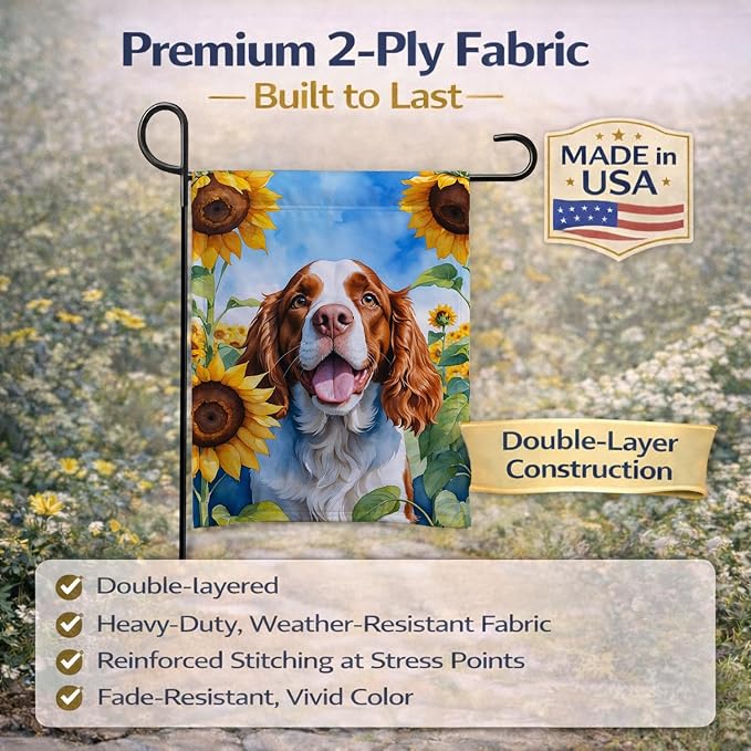 Caroline's Treasures DAC6171GF Welsh Springer Spaniel in Sunflowers Garden Flag Mailbox Flag Decorative Yard Flag Banner Outside Patio Artwork Yard Flower Beds, Garden Size, Multicolor