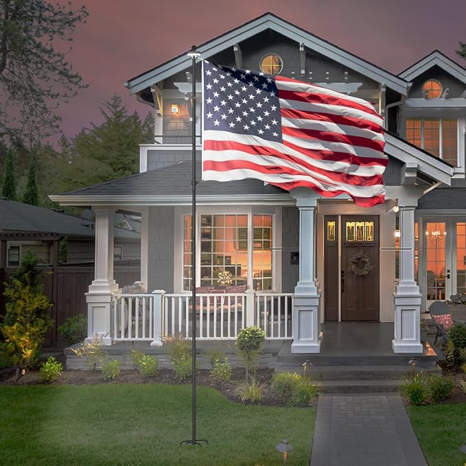 ZMTECH 1 Pack 10 FT Flag Pole with American Flag & Solar Light in Ground,Extra Thick Flag Pole Kit for Yard,Windproof Ground Flag Poles for Outside House Residential or Commercial