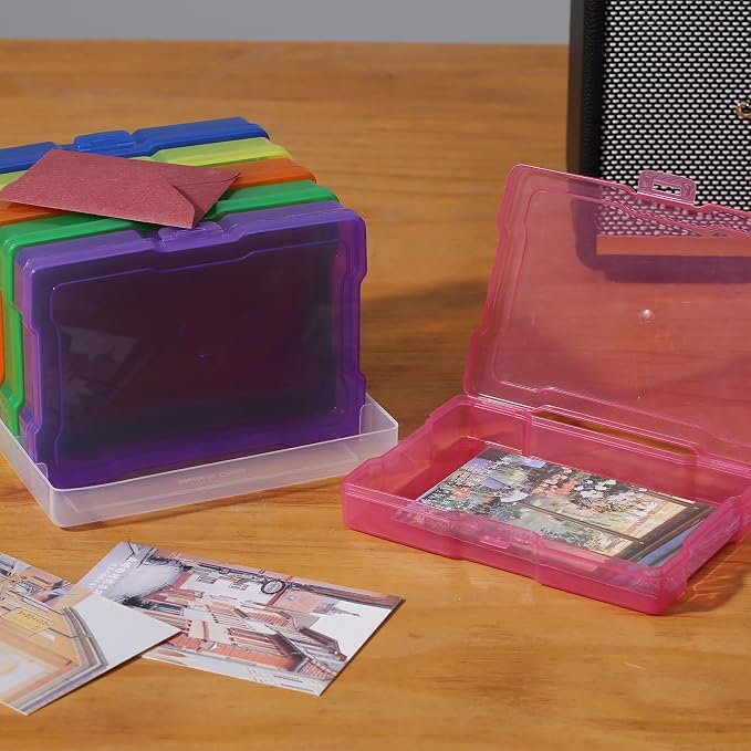 novelinks 6 Pcs 4"x6" Plastic Photo Storage Boxes with Tray (Color 2Pack) | Photo Organizers and Storage, Task Boxes for Special Education, Flash Card Holder, 4x6 Index Card Holder, Picture Boxes
