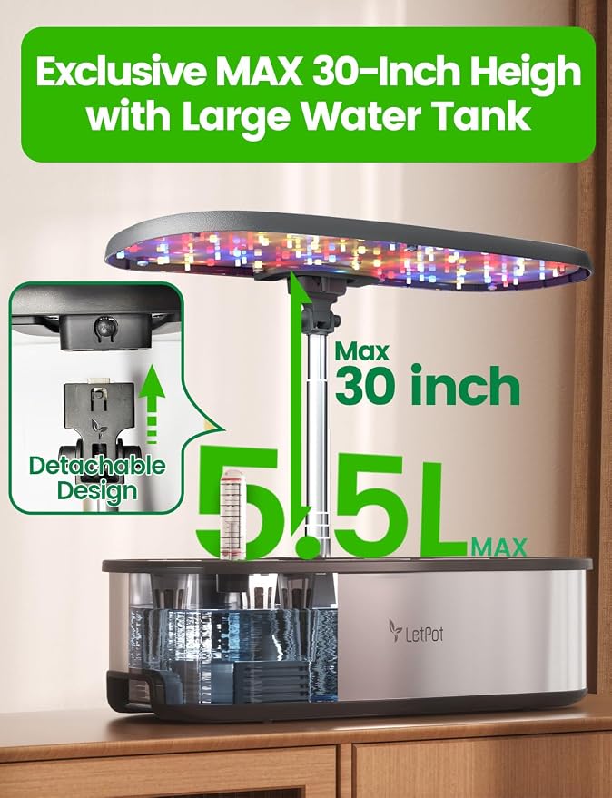 LETPOT LPH-SE Hydroponics Growing System, 12 Pods Smart Herb Garden Kit Indoor, Indoor Garden, APP & WiFi Controlled, with 24W Growing LED, 5.5L Water Tank, Pump System, Automatic Timer | APP & WiFi Controlled, 24W Growing LED, 5.5L Water Tank, Pump Sy...