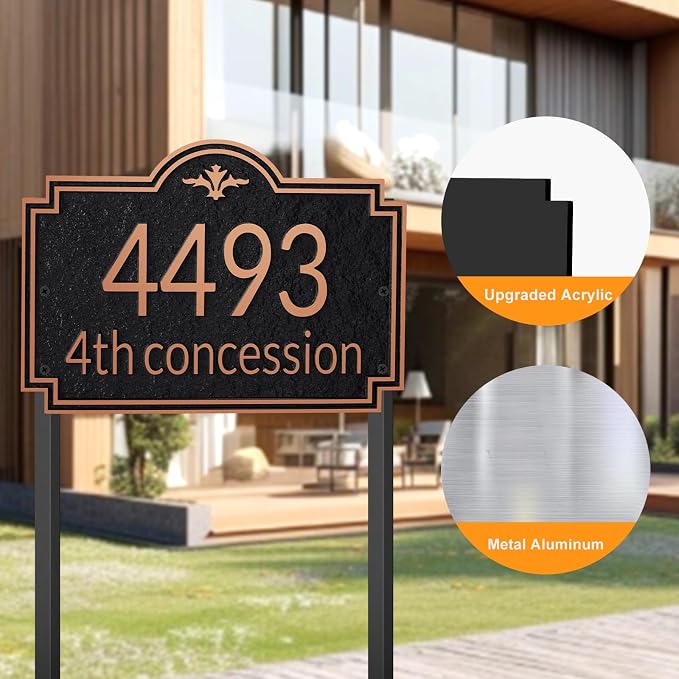 Customizable Address Sign - LAWN MOUNTED Plaque Outdoor House Number Ideal for Home and Garden Décor Style 2