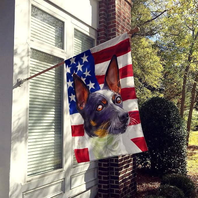 Caroline's Treasures CK6737CHF Tenterfield Terrier American Flag House Flag Large Porch Sleeve Pole Decorative Outside Yard Banner Artwork Wall Hanging, Polyester, House Size, Multicolor
