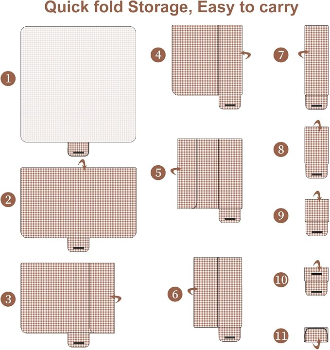 Picnic Large Blanket,78” × 78” Large Camping Blanket,with Handle,Waterproof and sandproof Bottom,Machine Washable,Outdoor Foldable Hiking Blanket, Portable and Easy to Clean (Coffee Grid)