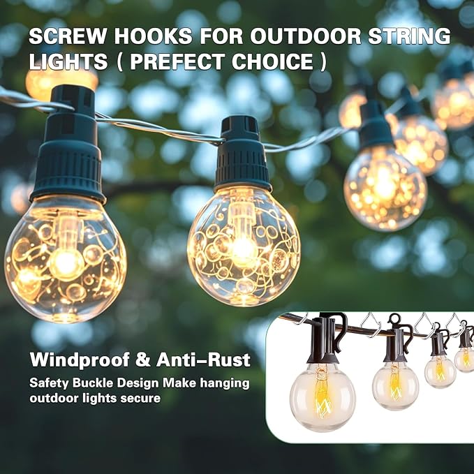 60 PCS 304 Stainless Steel Screw Hooks Kit, Ceiling Hooks for Hanging Plants, String Lights and Wind Chimes, Screw In Hooks with Locking Clip, Outdoor Hanging Hooks with Anchors and Driver Tool