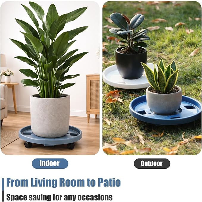 Party Zealot 5-Pack 13" Large Plant Caddy with Wheels Plastic Plant Dolly with Caster Flower Pot Mover Rollers Wheeled Rolling Plant Stands Round Plant Saucer Indoor Outdoor Base Coasters, Gray