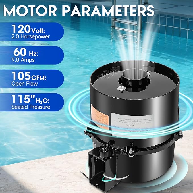 6320141 Silencer Spa Blower 2 HP 120 Volt 9.0 Amp 2 Years Warranty | Replacement for Air Supply, Direct 2 Inch Plumbing System, Quiet & Shock-Absorbing Design, for Pool Hot Tub & Spa 14+ jets