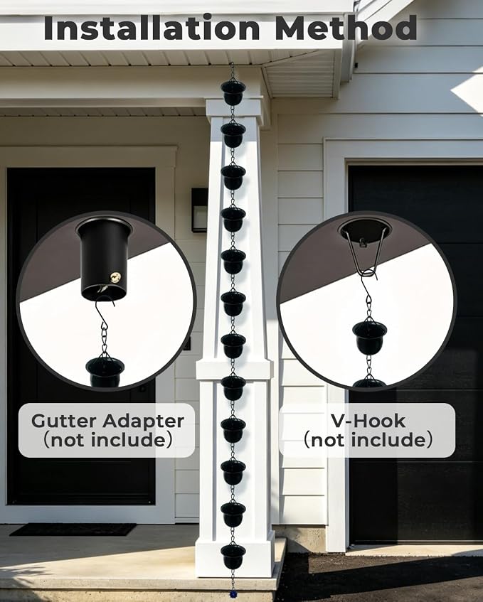 9.5FT Black Barrel-Shaped Rain Chain Durable Downspout Replacement | Rust-Resistant Metal Build, Bucket-Style Rain Water Catcher, Replaces Gutter Downspouts, Durable Outdoor Garden Yard Decor