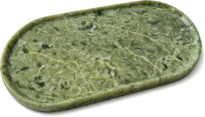 Genuine 100% Natural Marble Tray, Luxury Green Stone Vanity Tray | 11.8" x 5.9" Decorative Oval Trays for Countertop Storage, Bathroom, Dresser, Kitchen, Home Decor, Jewelry Makeup Organizer