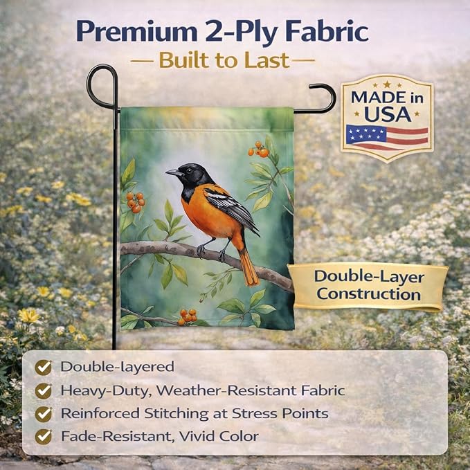 Caroline's Treasures Maryland Baltimore Oriole Garden Flag Mailbox Flag Decorative Yard Flag Banner Outside Patio Artwork Yard Flower Beds, Garden Size, Multicolor