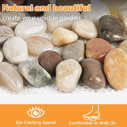 River Rock Stepping Stones Outdoor for Garden Walkway, 3 Pcs 12" L x 4" W Rectangle Shape Paver Step Stones Polished Pebble River Stone Mat for Yard Lawn Patio Pathway Walk Way - Multi-Color