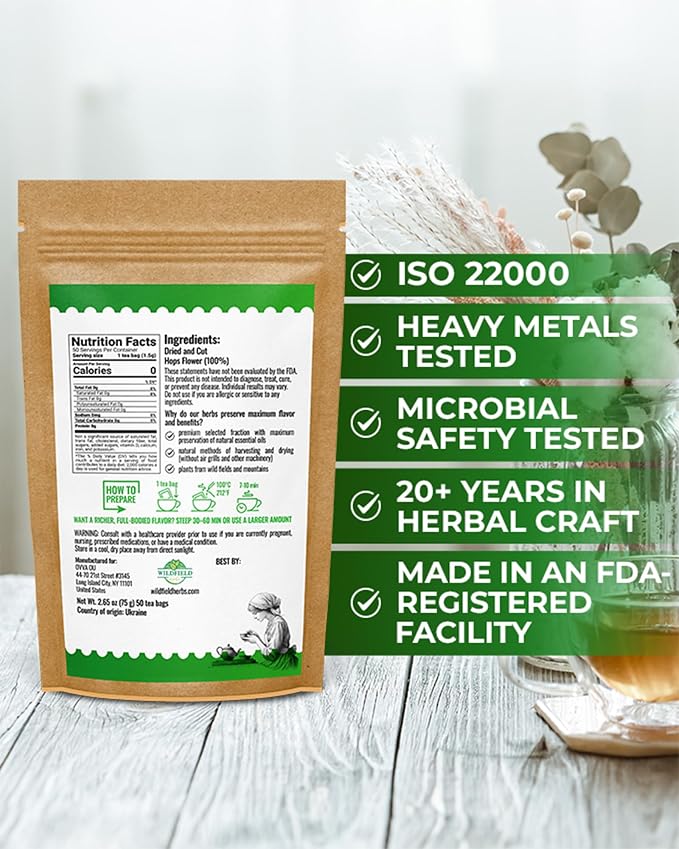 50 Bags Hop Tea Hops Herb Dried Hops Flowers Herbal Tea (Humulus Lupulus) - 50 Count 1.5g Bags Hoptea Lupulo Entero