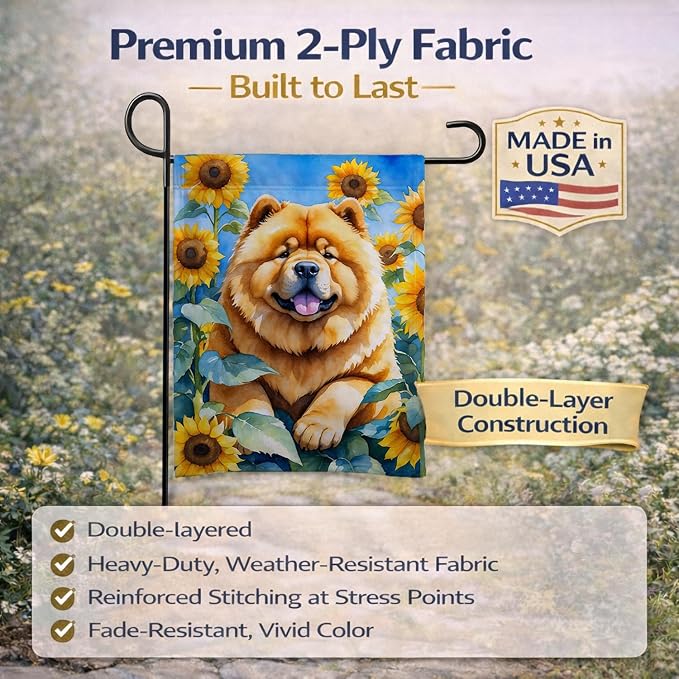Caroline's Treasures DAC6055GF Chow Chow in Sunflowers Garden Flag Mailbox Flag Decorative Yard Flag Banner Outside Patio Artwork Yard Flower Beds, Garden Size, Multicolor