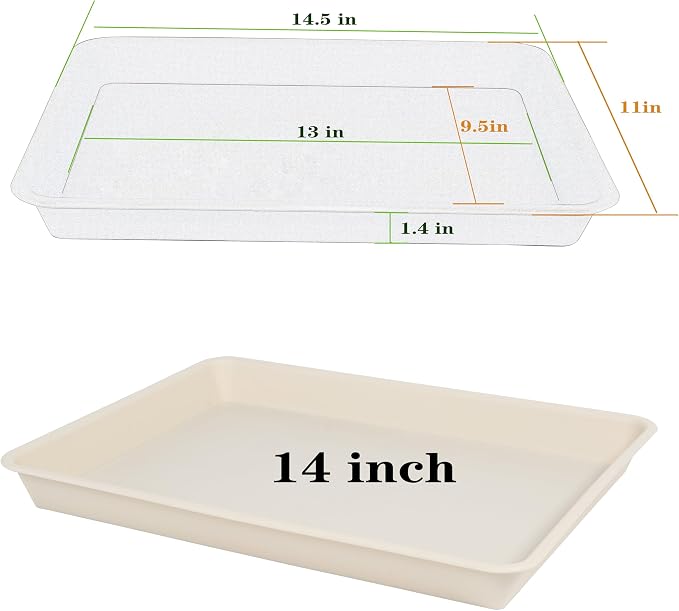 VUWEZ Rectangle Plant Tray, Plant Drip Tray, Plant Pot Saucers, Plant Germination Trays, Plant Saucers, 14.5'' x 11'' x 1.5'' (4 pack), Beige