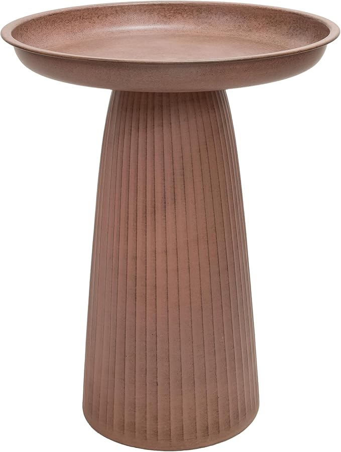 Sunnydaze Gleeful Garden 23" Iron Pedestal Bird Bath for Outside - Modern Shallow Basin Birdbath for Outdoors with UV-Protected Rust-Resistant Finish for Patio, Garden, Yard Decor - Matte Canyon Clay