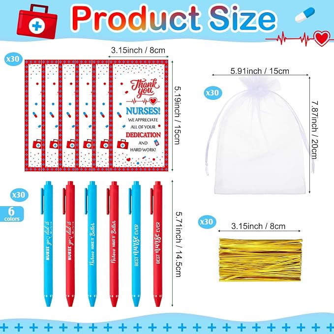 Marspark 30 Set Nurse Graduation Gift Bulk Nurses Ballpoint Pens and Greeting Cards with Bags Twist Ties for Nursing Student Medical Assistant Nurse Week Appreciation Hospital Clinic Staff Party Favor