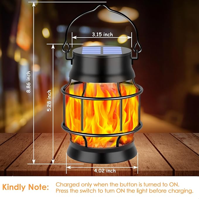 TomCare Solar Lanterns Flickering Flame Solar Lights Outdoor Waterproof Metal Hanging Lantern Lighting Solar Powered Lanterns for Decorative Outdoor Patio Porch Garden Lawn,2 Pack