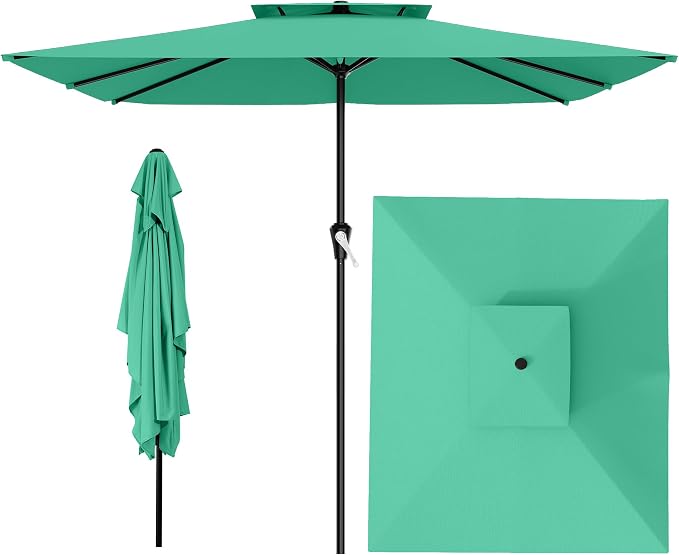 AreShark 8'x10' 2 Tiers Rectangular Patio Umbrella - Outdoor Umbrella Waterproof UV Protection, Market Table Umbrella w/Crank for Pool, Backyard, Deck(Turquoise)