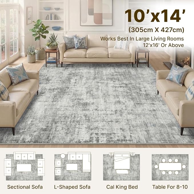 10x14 Area Rugs Washable Modern Abstract Living Room Bedroom Rug | Non Slip Soft Carpets Indoor Floor Stain Resistant Large Carpet for Bedroom Dining Room Farmhouse Nursery Home Office