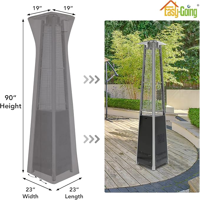Easy-Going Pyramid Torch Patio Heater Cover with Zipper and Storage Bag, Waterproof Outdoor Heater Cover Dustproof, UV-Resisant, Wind-Resistant (90"H x 23"L x 23"W, Grey)