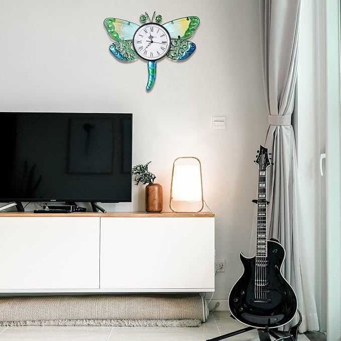 MUMTOP Indoor Outdoor Wall Clock Dragonfly Waterproof Wall-Mounted Clock for Patio Home Living Room Bedroom