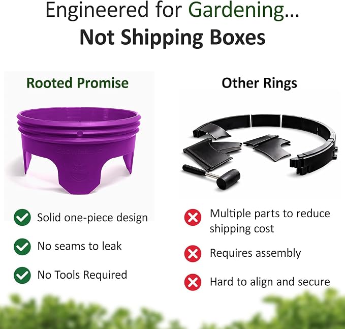7 inch solid Planting Grow Rings | 24 Pack Purple | One-Piece Design for Deep Root Watering Veggies, Herbs & Flowers | Mulch & Soil Barrier | Deter Slugs and Cutworms | Heavy Duty | Made in USA