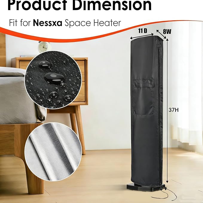 Electric Patio Heater Cover for Nessxa 36inch Infrared Heater, Waterproof Tower Space Heater Cover for Patio Outside Home Use - 11"Dx8"Wx37"H