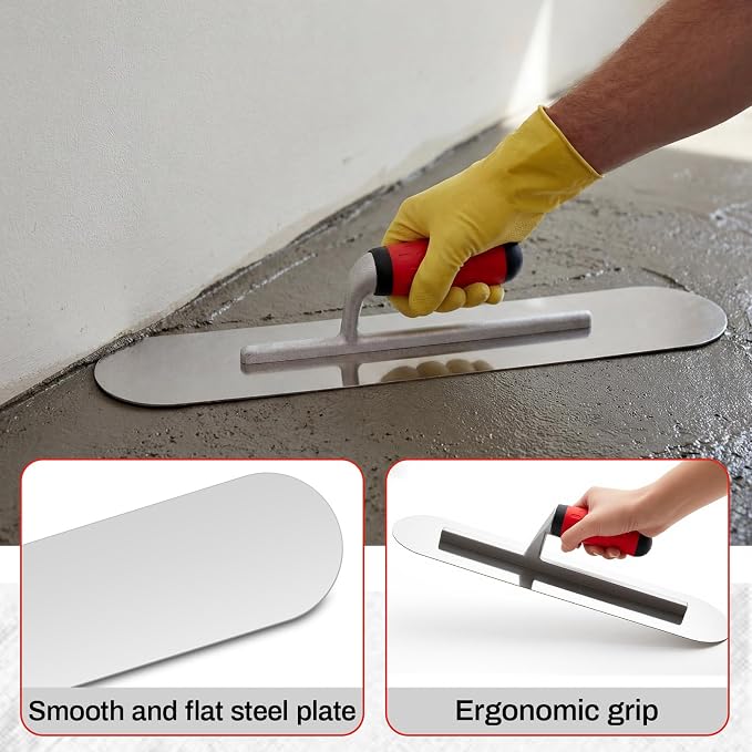 MorningRo 20" & 16" Concrete Finishing Trowel Set, Extra Large Stainless Steel Pool Trowels with 6" x 3" 1/4" R Edger, Professional Tool for Smooth Concrete Finish, Patio, Driveway & DIY Projects
