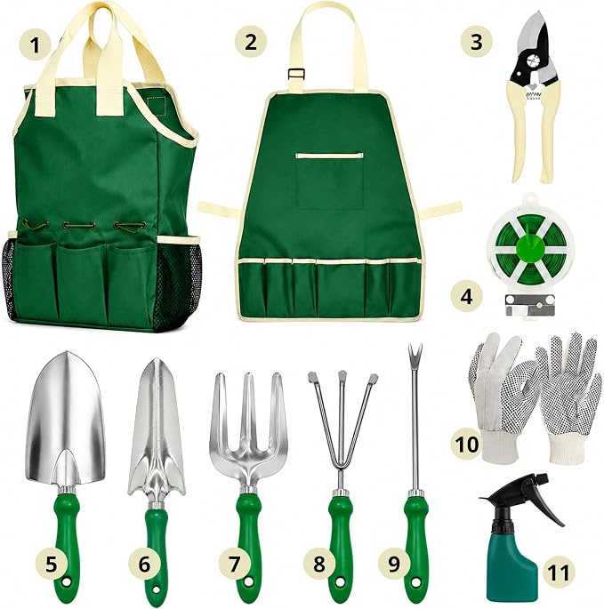 GardenHOME 11-Piece Gardening Tool Set – Garden Kit with Tote Bag, Apron & Accessories, Perfect Gardening Gifts for Women, Moms, and Beginners