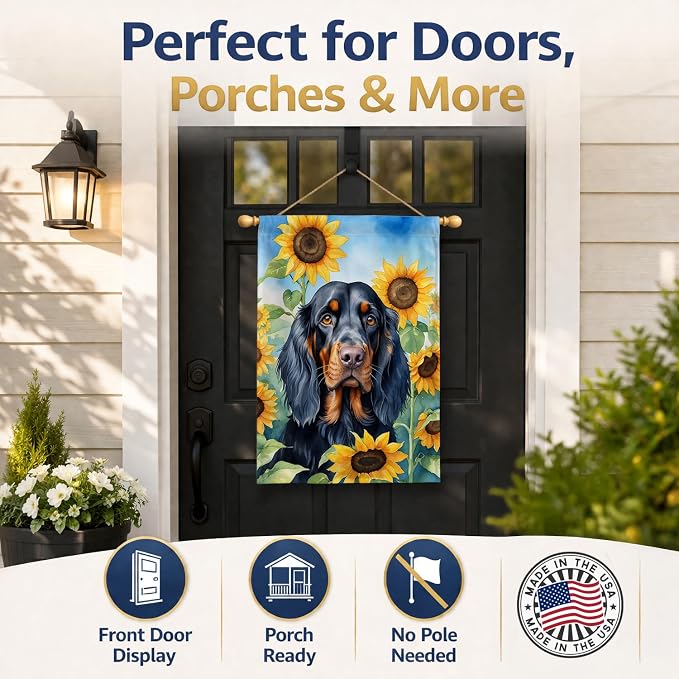 Caroline's Treasures DAC6090CHF Gordon Setter in Sunflowers House Flag Large Porch Sleeve Pole Decorative Outside Yard Banner Artwork Wall Hanging, Polyester, House Size, Multicolor
