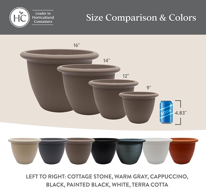 The HC Companies Sevilla Flower Planters - Outdoor & Indoor Planter - Round Self Watering Plant Pots for Herbs & More (9”, White, Pack of 2)