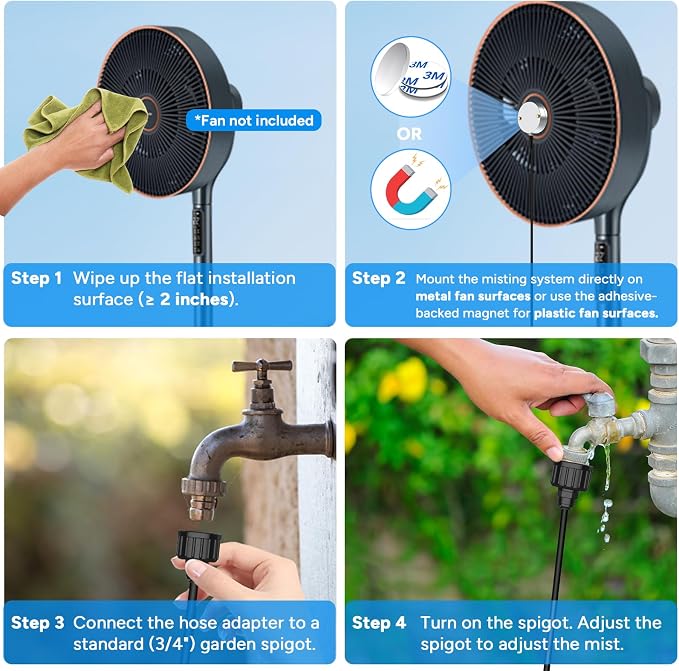DR.PREPARE Fan Mister for Outside, Magnetic Fan Misting Kit, Mist Attachment, Portable Misting Cooling System with 16.4FT Mist Water Hosefor Patio, Backyard, Garden, Terrace, Pool (Fans Not Included)
