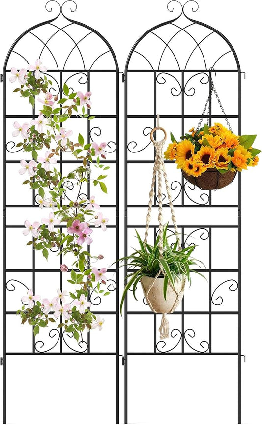 Giantex 2 Packs 71"x20" Metal Garden Trellis for Outdoor Climbing Plants, Heavy-Duty Plant Support for Vine Rose Vegetable Flower, Rustproof Black Metal Coating Patio Trellis Arch Decorative Fence