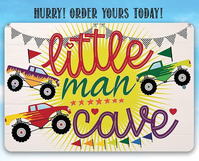Metal Sign - Little Man Cave - Durable Metal Sign - Use Indoor/Outdoor - Makes a Great Kid's Room Decor and Baby Shower Gift Under $20 (8" x 12")
