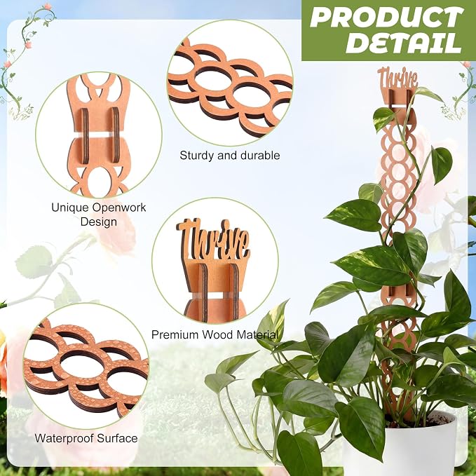 6 Sets Wooden Extendable Plants Trellis Indoor Modular Plant Trellis with Wood Thrive Sign Decor and Extensions for Outdoor Climbing Houseplants Vine Flower Stem (Ring)