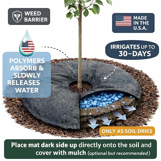 SteadySpring® 24" Smart 30+Day Tree Watering Mat - AUTO Refills with RAIN and Slow Releases As Plant Needs - for Root Balls 11" - 15" Dia Slow Release Technology Prevents Over and Under Watering (24)