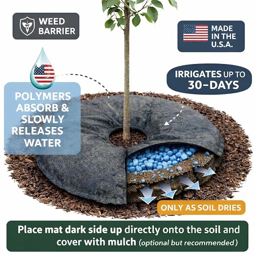 SteadySpring® 24" Smart 30+Day Tree Watering Mat - AUTO Refills with RAIN and Slow Releases As Plant Needs - for Root Balls 11" - 15" Dia Slow Release Technology Prevents Over and Under Watering (1)