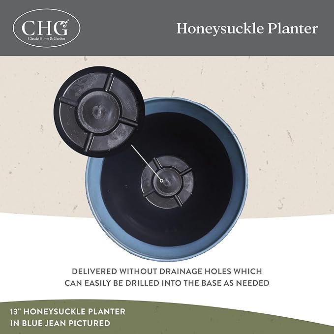 Classic Home and Garden by Growscape Honeysuckle Resin Planters - Lightweight Indoor & Outdoor Plant Pots - UV-Resistant Plastic Flower Pots - Pot Planters for Flowers & Herbs (15" Ocean Blue)