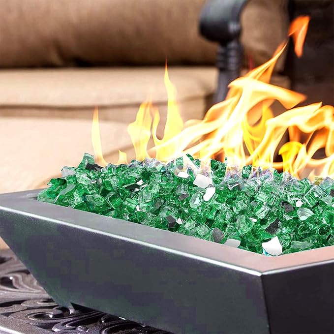 Onlyfire 10 lbs Fire Glass Rocks 1/4 Inch, Reflective Tempered Glass for Propane Fire Pit & Gas Fireplace, High Luster Firepit Glass Stones for Fire Table, Light Green (Multicolor Options Available)