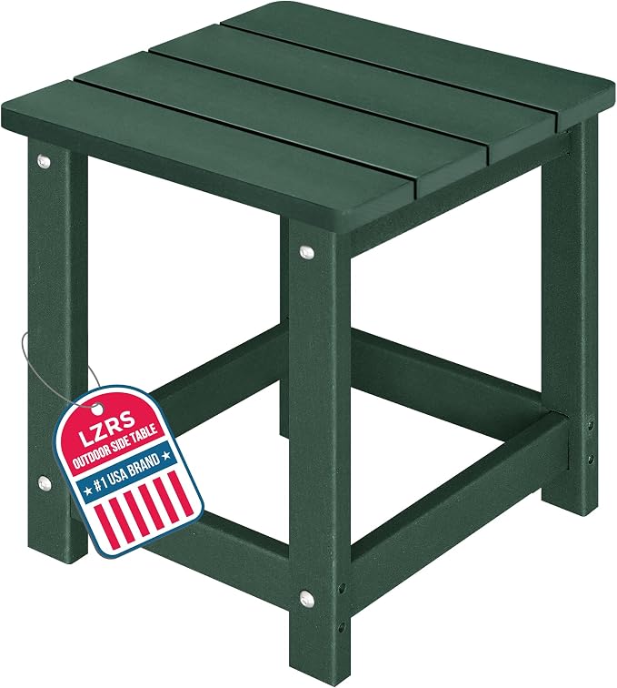 LZRS Patio Side Table, Heavy Duty HDPE Outdoor End Table with Wood Texture, Weatherproof Composite Table for Adirondack Chairs, Deck, Pool, Indoor/Outdoor, No Peeling or Cracking(Dark Green)