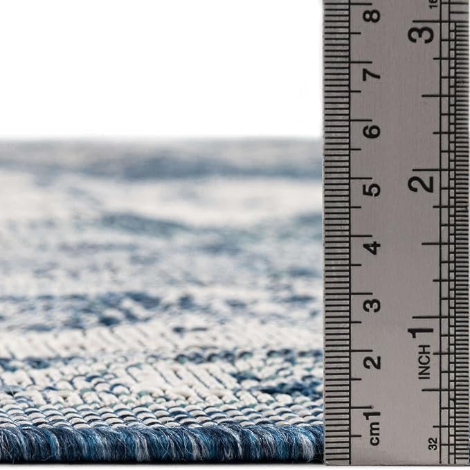 Unique Loom Outdoor Traditional Collection Area Rug - Valeria (9' x 12' 2" Rectangle, Blue/ Ivory)