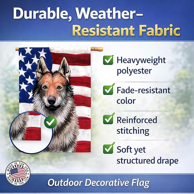 Caroline's Treasures CK6499CHF Czechoslovakian Wolfdog American Flag House Flag Large Porch Sleeve Pole Decorative Outside Yard Banner Artwork Wall Hanging, Polyester, House Size, Multicolor