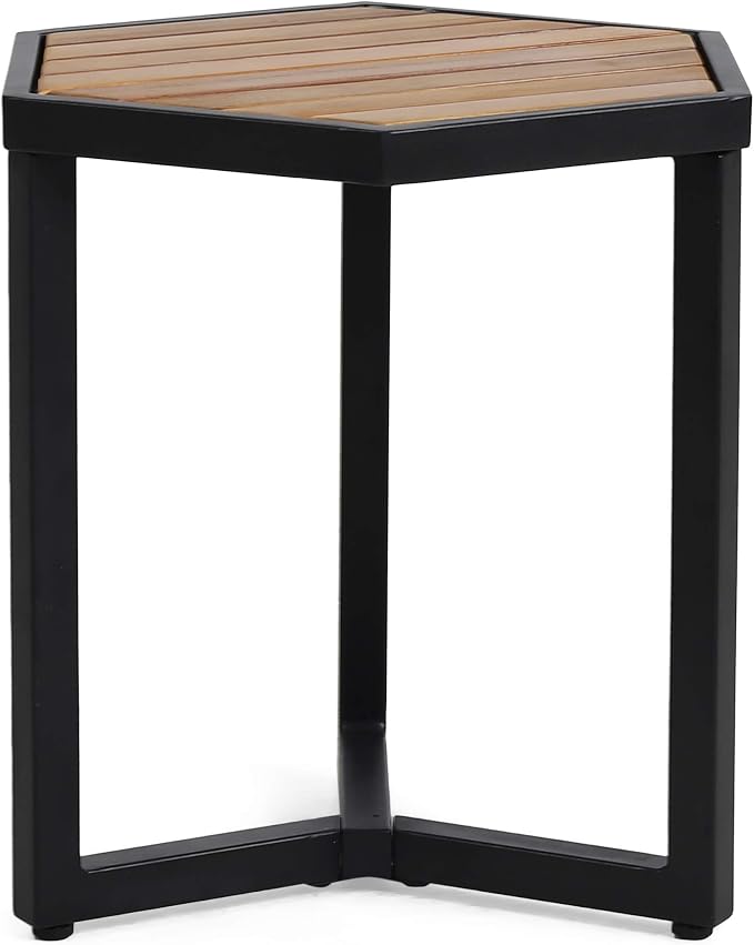 Christopher Knight Home END Table, Black Metal + Teak