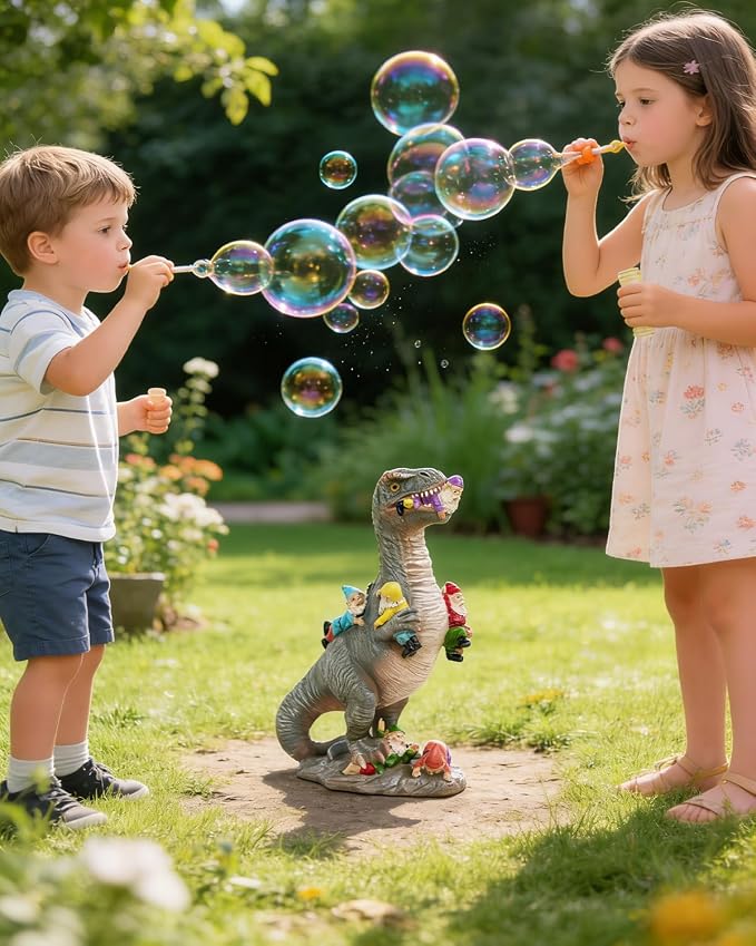 12-Inch Dinosaur Garden Gnome Statue, Outdoor Garden Decor | Funny Patio and Lawn Decoration, Gardening Gift for Women and Housewarming Present