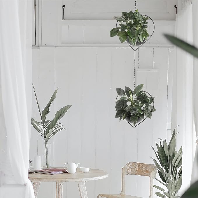 Hajia 2 Pack Heart Shaped Boho Hanging Plant Holder with 6inch Detachable Pot, Black Metal Wall Ceiling Plant Hanger for Indoor Outdoor, Minimalist Small Hanging Planter for Home Wedding Decor